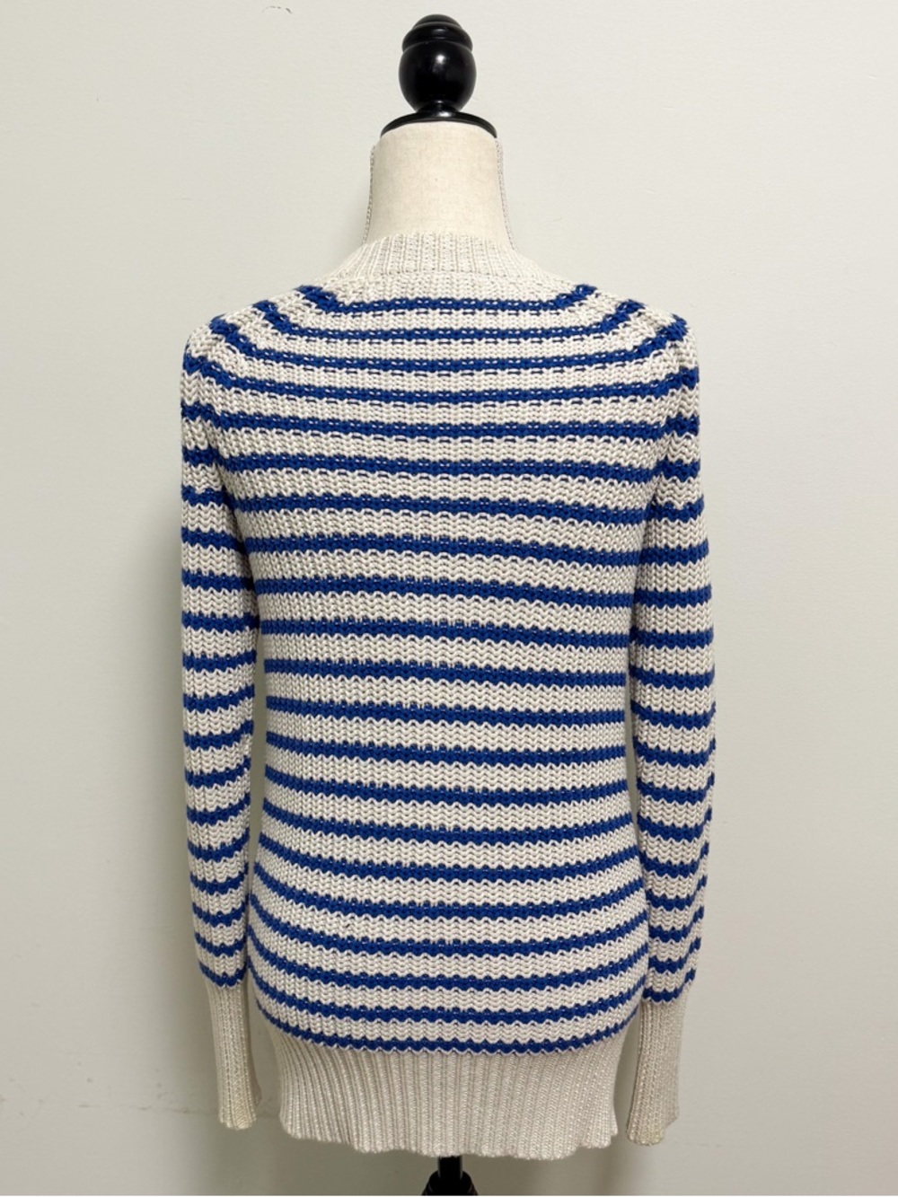 J Crew Cream Blue Purple Stripe Deep V Neck Snap Button Longer Sweater Cardigan - Picture 5 of 9